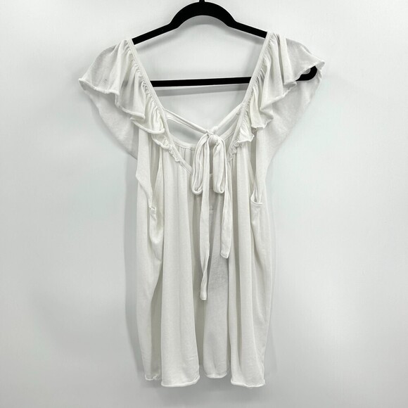 NWT CHASER White Flutter Sleeve Tie Back Comfy Shirt Top Size Medium - Picture 2 of 5